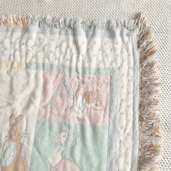 Quiltex Vintage USA Woven Fringe ABC Beatrix Potter Baby Blanket Throw Comforter - Picture 7 of 12